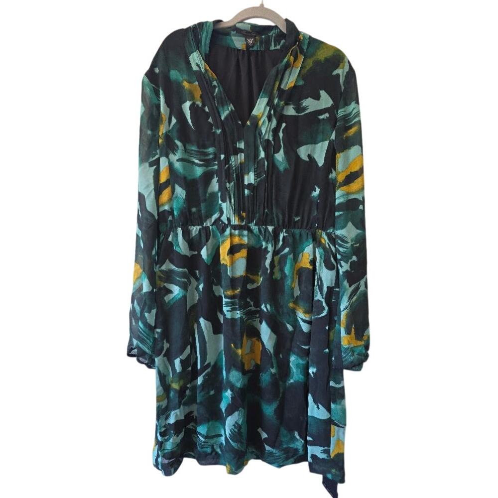 Kenneth Cole NY Abstract Watercolor Tunic Dress 12 Belted Artsy Career Resort